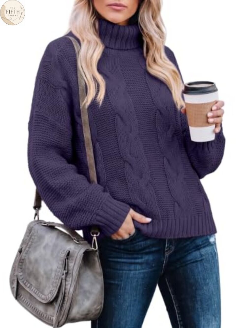 Dokotoo Womens Turtleneck Cable Knit Chunky Pullover Sweater